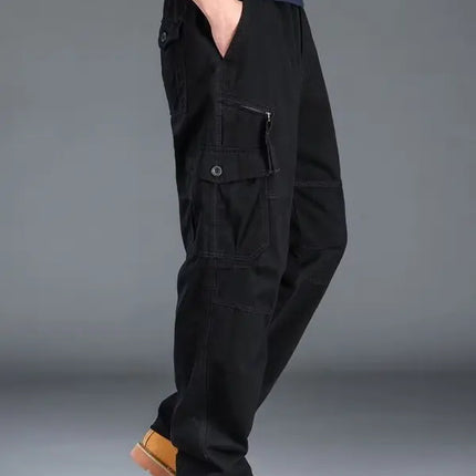 Men's Workwear Pants Multiple Pockets Outdoor Casual Trousers Wear-Resistant Loose Straight Leg Long Pants High Waist Zipper