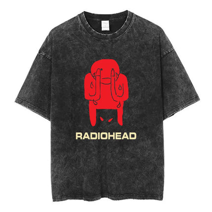 Radiohead Rock Band Washed Cotton T-Shirt Men Women Hip Hop Music Tee Fashion Short Sleeve T-shirt Summer Oversized T-shirts Tops
