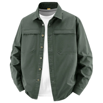 2026 New Style Casual Retro Long-Sleeved Shirt Men's Spring/Autumn Workwear Pure Cotton Washed Shirt Jacket Coat