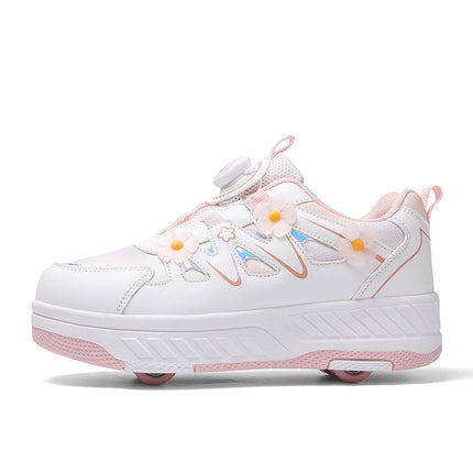 Girls Roller Skates Four-wheel Outdoor Shock-absorbing Casual Sports Shoes Soft Walking Comfortable Flat Wheel Shoes for Kids