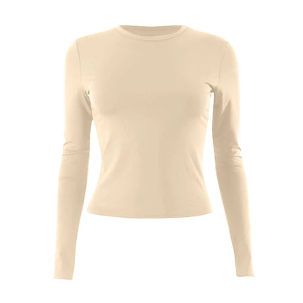 Women Fashion Casual Long Sleeve T-Shirt Lady Minimalist Style Solid Color Round Neck Top Female Casual Skinny Daily Clothes