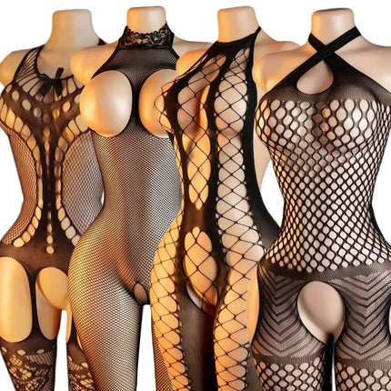 Open Breast Style Undershirts Women Sexy Outfits Black Erotic Mesh Underwear Bodystocking Crotchless Bold Lingerie Lace-up Bras