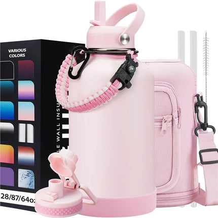 Steel Large Sports Vacuum Water Bottle Set 64oz 2L Double Wall Cooler Water Vacuum Flask With Bag