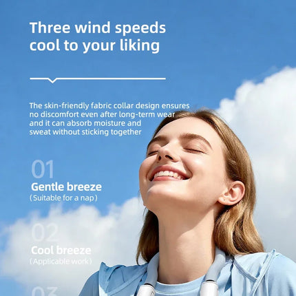 Detachable Ice-Cool Neck Fan, 360° Cooling with Freezable Ice Ring , 3 Speeds, Large Battery, Hands-Free for Outdoor, Commuting