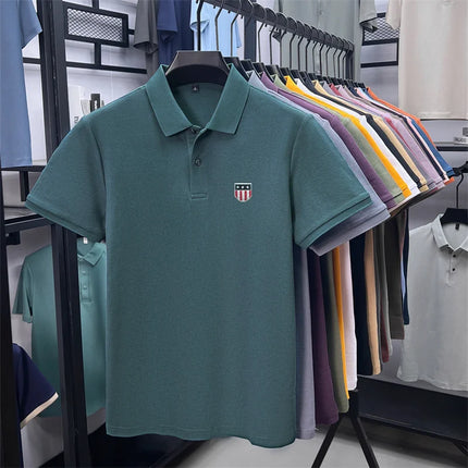 Men's Summer Luxury Brand 100% Cotton Polo Shirt with Lapel Printing, Short Sleeves T-Shirt, Business Leisure, Breathable Men's Clothing