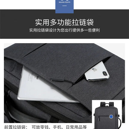 Fashion Expandable USB Laptop Waterproof Backpack Men Business School Backpack  Large Capacity Travel Backpack