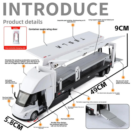 1:32 Semi sound and lght Alloy Container Double Decker Transporter Model Ornament Toy Diecast Alloy Car Model Collectible