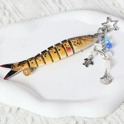 New Plastic Fish Keychain Multi Jointed Simulation Fish Hook Key Chain Backpack Pendant Gifts