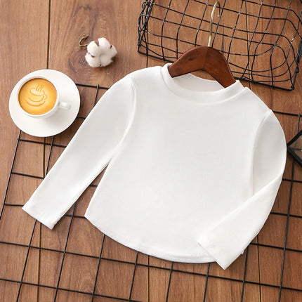 1pcs Autumn Winter Children's T-Shirts Solid Color Warm Tops Kids Round Neck Long Sleeve Base Shirt Boys Girls Tshirts Clothes