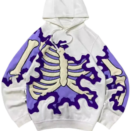 New Trendy men's Hoodie With 3D Skeleton Style Pattern design, Novel Long Sleeved Hoodie With Pockets For Daily Wear