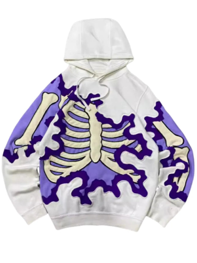 New Trendy men's Hoodie With 3D Skeleton Style Pattern design, Novel Long Sleeved Hoodie With Pockets For Daily Wear