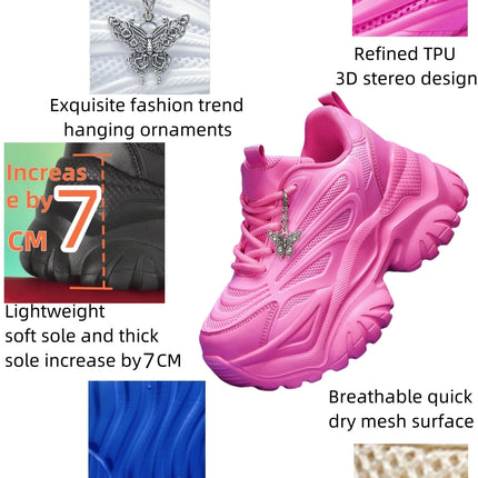 Women's Eva Solid Thick-Soled Heightening 7cm Fashionable Casual Vulcanized Shoes with Silver Butterfly Decorative Pendant Chain Shoe Accessories Light and Comfortable Soft-Soled Shock-Absorbing Non-Slip Women's Vulcanized Sh