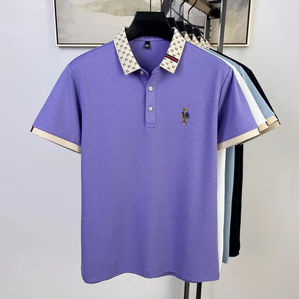 Summer Men's High Quality Cotton Polo Shirt Fashion Brand Design Teddy Bear Embroidery Golf Mulberry Silk Business T-shirt