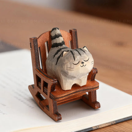 Cute Golden gradient Cat Figurine Decorative Wooden Ornament Miniature Kitten Home Bedroom Office Desk Decoration Gift Statue