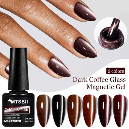 7ml Dark Coffee Glass Magnetic Gel Nail Polish Gentle Moonlight Gel Autumn And Winter Colors Soak Off Semi-Permanent Varnish