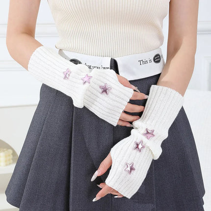 New Women Knitted Fingerless Arm Sleeves Gothic Style Striped Winter Long Arm Warmers Girls Harajuku Y2K Fashion Wrist Gloves