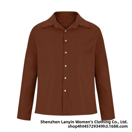 Long Sleeve Collared Men's Shirt Business Commute Style Polyester Fabric Machine Washable Spring Autumn Collection 2025