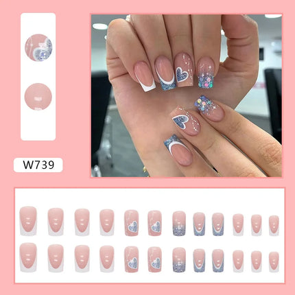 Fresh Flower 24 Pcs Press on Nails Pink Nail polish Glossy Artificial Finger Manicure Reusable False Nails for Women