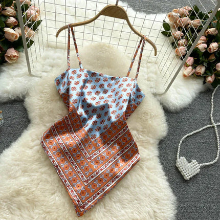 Women's Slim Fit Printed Tank Top Knot Back Design Versatile Strapless Top Commute Style Summer Collection