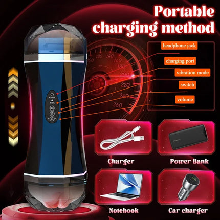 3Dtextured Pocket Cat Automatic Male Airplane Cupvibration Suction Mode Electric Stimulation Realistic Experience Adult Male Toy