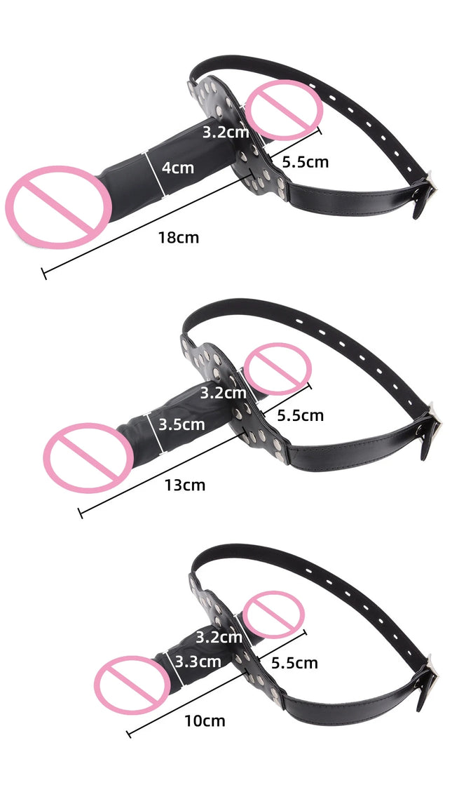 Double-Ended Dildo Deep Blowjob Sex Toy Gag Open Mouth Plug Leather Harness Lesbian Strapon Penis Butt Plug BDSM Erotic Bondage