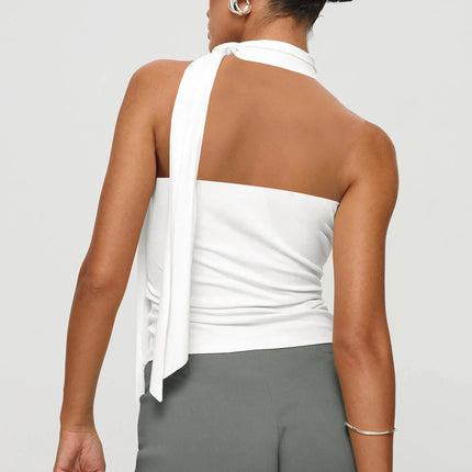 Women Sexy And Elegant Sleeveless High Neck Slim Fit Vest Nightclub Street Style New White Strap Casual Upper Outer Garment