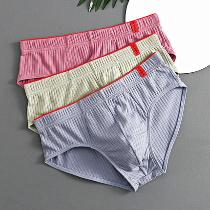 1/3PCS Men Briefs Mid Waist Elastic Soft Breathable Anti-septic U Convex Striped Solid Color Casual Men Underpants underwear men