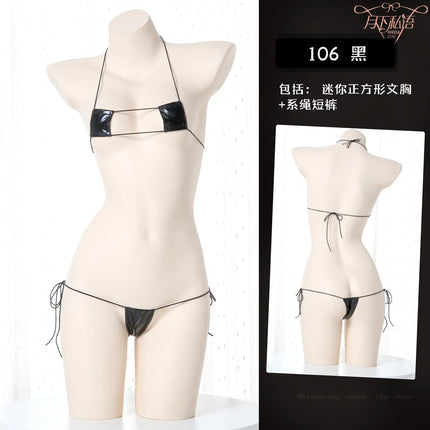 Sexy Three-Point Set Large Size Polyester Skin-Tight Bikini Set Dead Sea Water Leather Fabric Underwear Set for Women