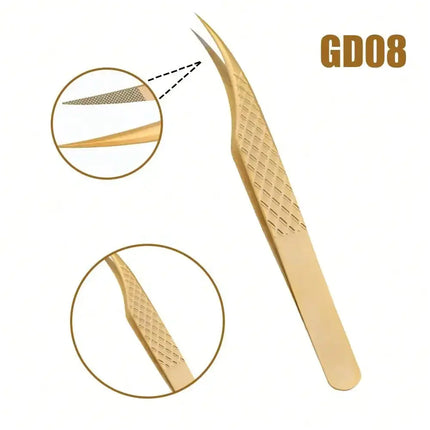 GEMERRY Golden Fiber Tips Eyelashes Tweezers Extension Stainless Steel Tweezer for Volume Fans Professional Tools