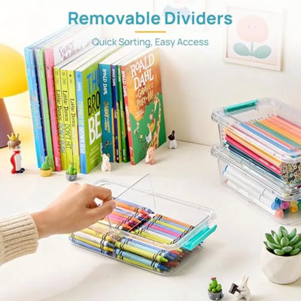 8 Pack Clear Pencil Box with Removable Divider, Plastic Pencil Case Crayon Box, Stackable Storage Containers with Lid for Pen,