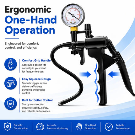 Men Manual Vacuum Pump Handle Replacement Set, Hand Grip with Pressure Gauge Hose Tube Connector Valve Accessory Kit