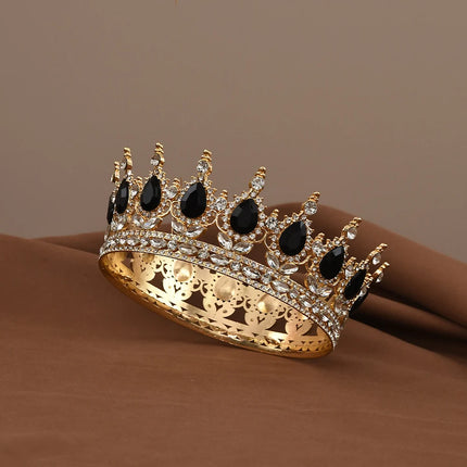 European Princess Queen Tiara Round Baroque Pageant Crowns Crystal Full Crown King Tiaras Bridal Wedding Hair Accessories