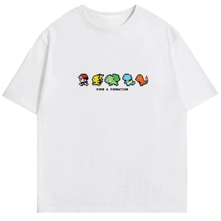 Pixel Printed Short-sleeved Tshirt Men's Summer Trendy Brand Front Shoulder Half-sleeved 2025 New American Pure Cotton Loose Top