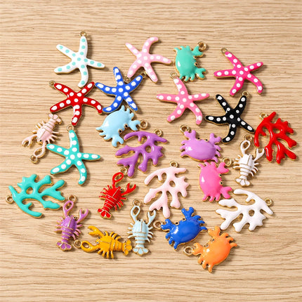 10pcs Cute Mix Marine Life Charms Enamel Starfish Lobster Crab Charms Pendants for Jewelry Making Necklaces Earrings DIY Gifts