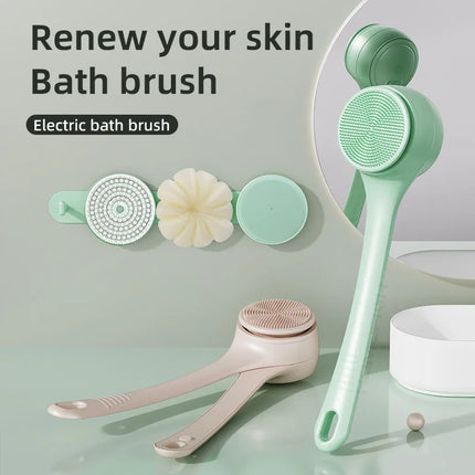 HOMEFISH Dual Handle Electric Bath Body Scrubber Brush with Long Handle Back Cleaning Tool for Back Exfoliation and Deep Cleaning