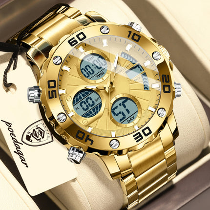 POEDAGAR Functional Men's Quartz Wristwatch Electronic LED Alarm Dual Display Male Clock Waterproof Sports Watches For Men Reloj