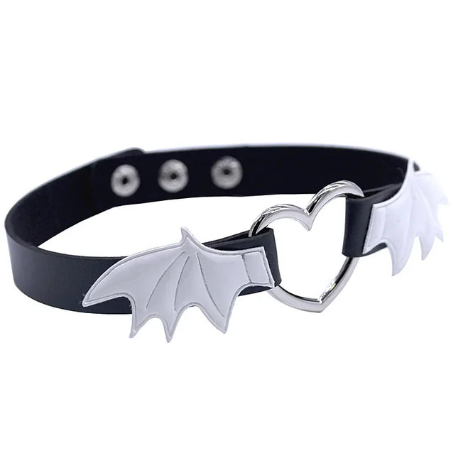 Sexy Harajuku PU Leather Dark Wing Heart Collar Necklaces For Women Men Punk Neck Gothic Black Splicing Choker Necklace 2024 New