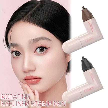 DIY Rotate Eyeliner Stamp Integrated Black Brown Dual-Tip Eyeliner Wing Stencil Waterproof Smudge-Proof Long Lasting Liquid Pen