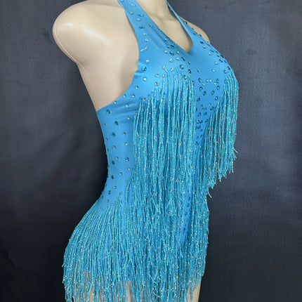 Sparkly Rhinestones Fringe Bodysuit Women Nightclub Party Dance Costume Stage Wear Sexy Tassel Leotard Performance Clothing 7G