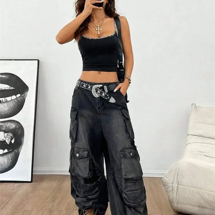Women Leopard Print Cami Top Summer Y2K Clothes Grunge Punk Sexy Backless Crop Top Streetwear