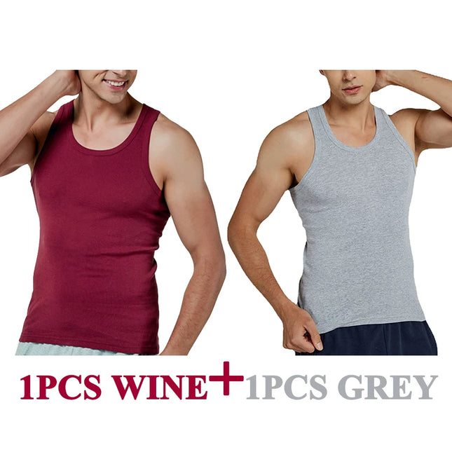 Tank Tops Men New 100% Cotton Solid Vest Mens Slim Casual Breathable Sleeveless Tops Gym Running Undershirt Male Gift Hot Sale