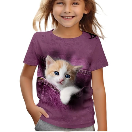 T-Shirts for Girls Fashion Capybara Children Clothes Summer Girls Clothes 7 to 8 Years Tops Cute Cat Printed Tees Child T-Shirt