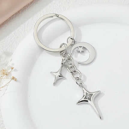 Y2K Keychains Star Moon Metal Key Rings For Women Men Friendship Gift Handbag Decoration Handmade Jewelry