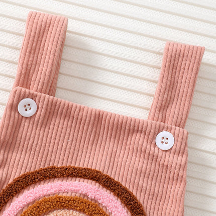 FOCUSNORM 0-12M Infant Baby Girls Boys Cute Overalls Romper Sleeveless Rainbow/Strawberry Embroidery Square Neck Ribbed Jumpsuit