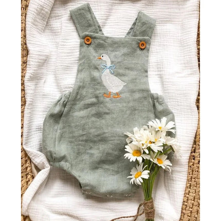 FOCUSNORM 0-12M Infant Baby Girls Boys Cute Romper Sleeveless Cartoon Duck Print Suspender Jumpsuit for Newborn