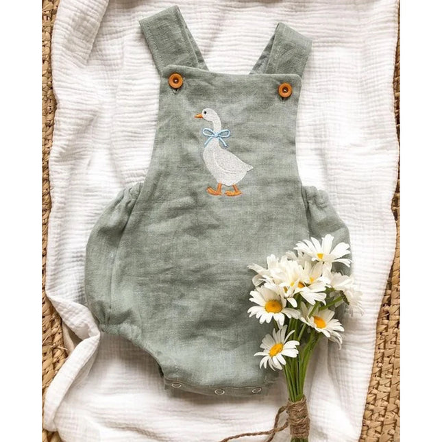 FOCUSNORM 0-12M Infant Baby Girls Boys Cute Romper Sleeveless Cartoon Duck Print Suspender Jumpsuit for Newborn