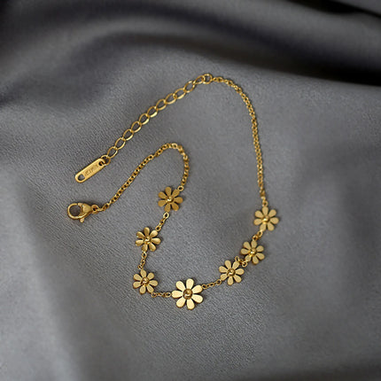 304 Stainless Steel Stylish Link Chain Anklet Daisy Flower Summer Beach Anklets On Foot For Women Jewelry 21cm(8 2/8") long