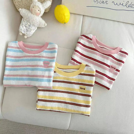 Bear Leader Summer Striped Printed Short Sleeved T-shirt Girls Clothes Fashion New Color Blocked Children's Casual Top