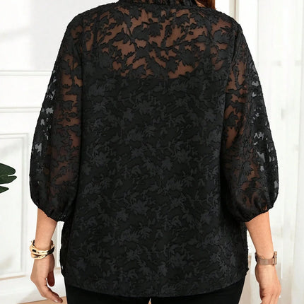 Large-sized women's casual and elegant vacation printed lantern sleeve loose top
