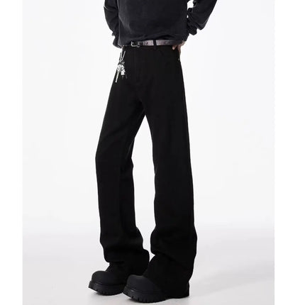 American basic washed black micro flared jeans men's stretch straight leg solid color slim fit straight leg versatile pants